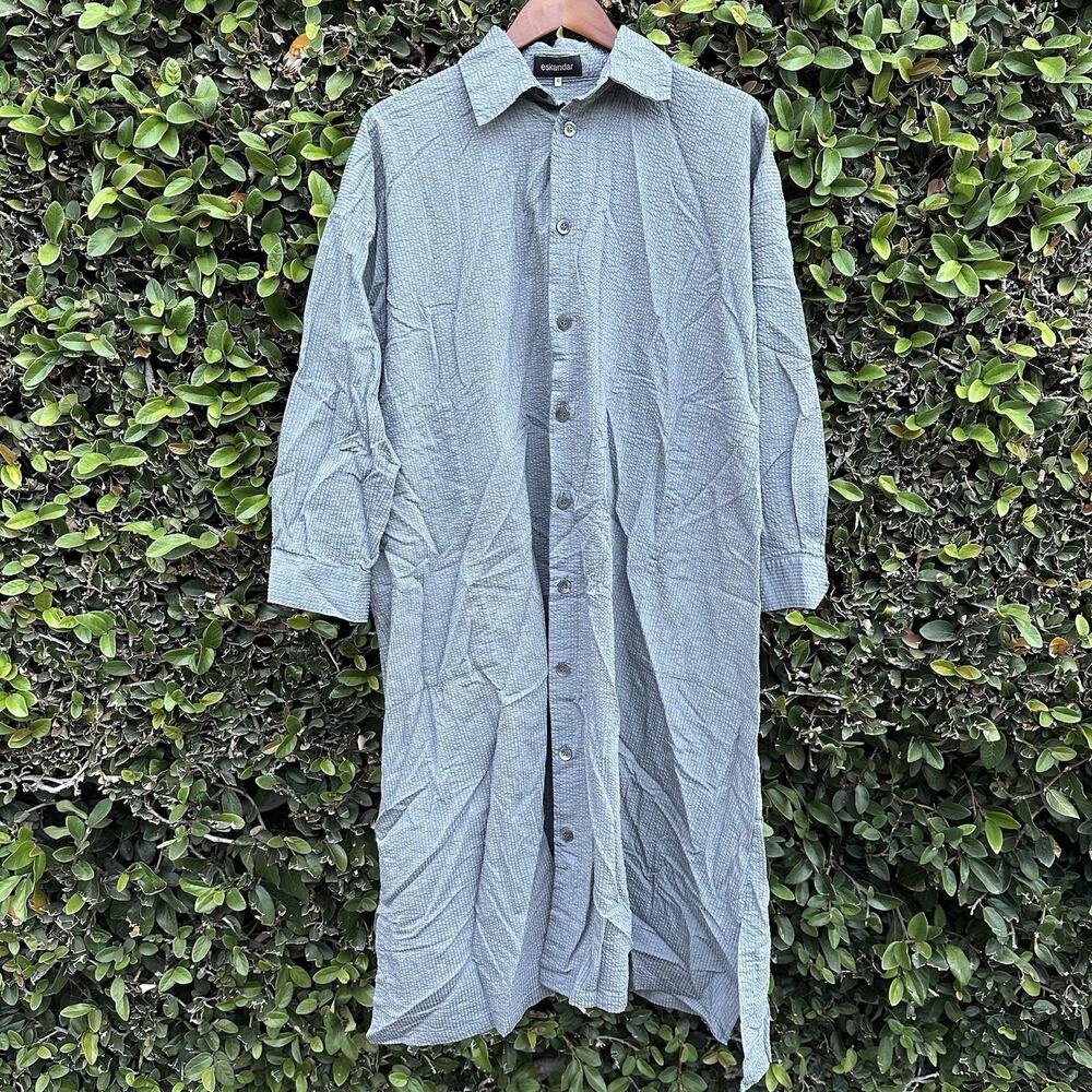 Eskandar Maxi Shirt Dress 0 Gray Stripe Button Up Contemporary Designer Luxury